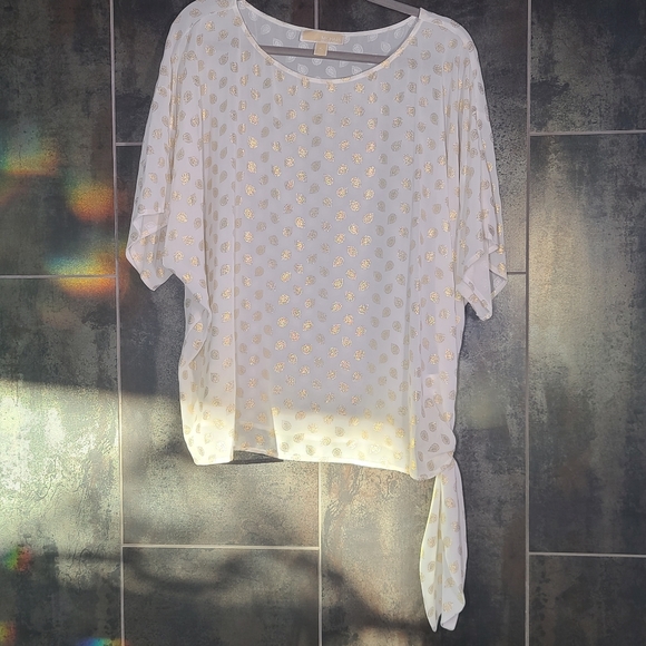 Michael Kors Tops - Michael Kors White Cream Gold Paisley Blouse XL